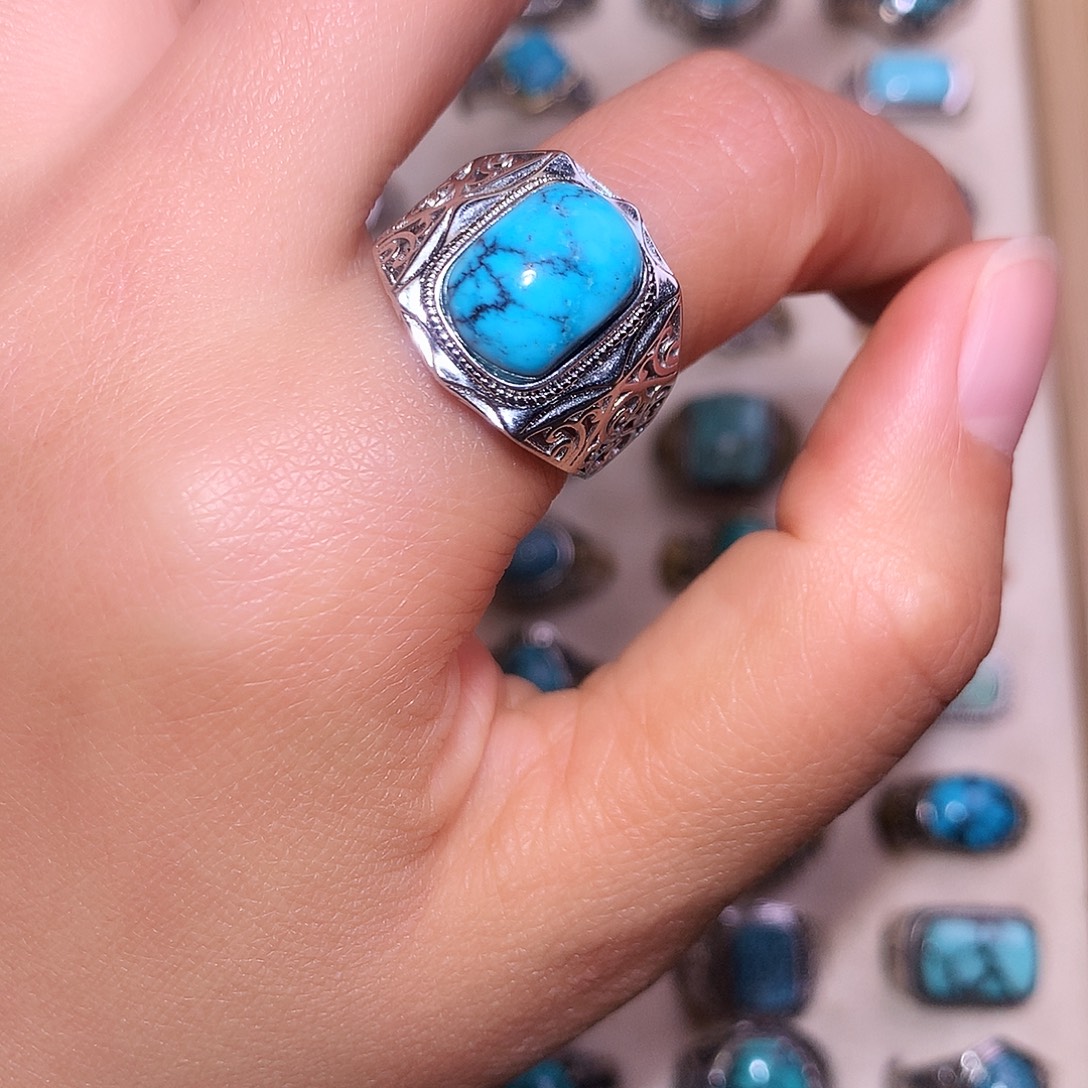 绿松石银S925镶嵌戒指