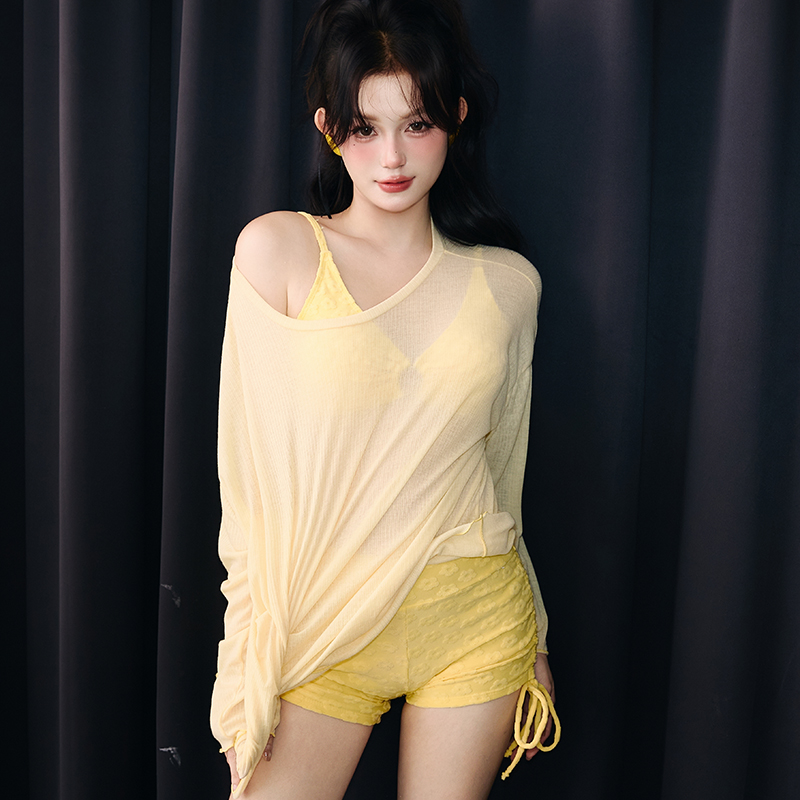 罗十安【小鸡黄】大罩衫分体三件套显白减龄温泉度假少女显瘦泳衣女