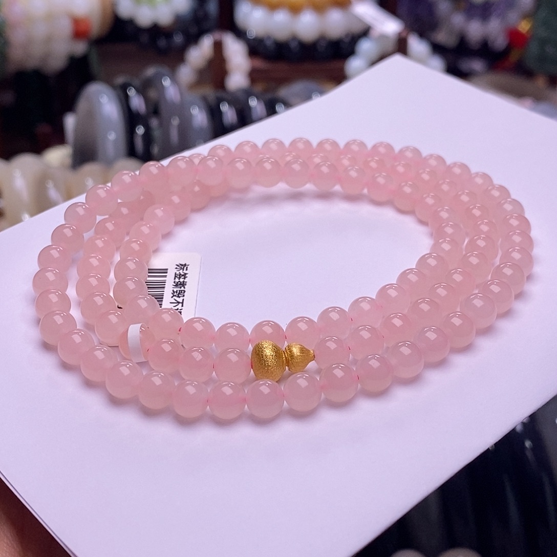 颈饰未镶嵌和田玉毕业级老坑料高冰红粉珠链6m