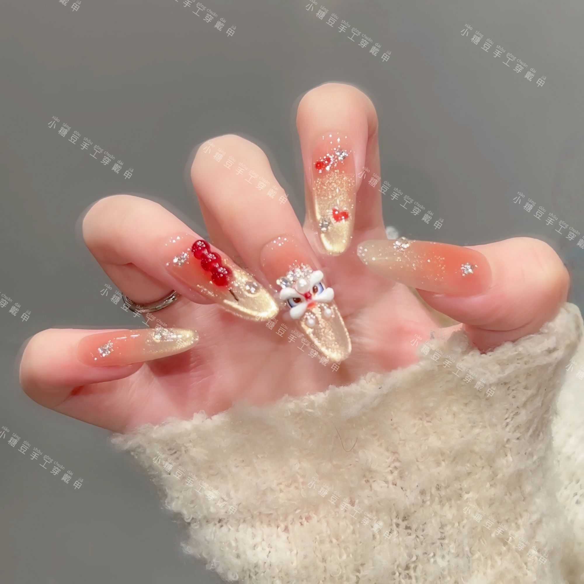 【福禄醒狮】醒狮元素纯手工穿戴甲高级轻奢显白猫眼美甲贴片