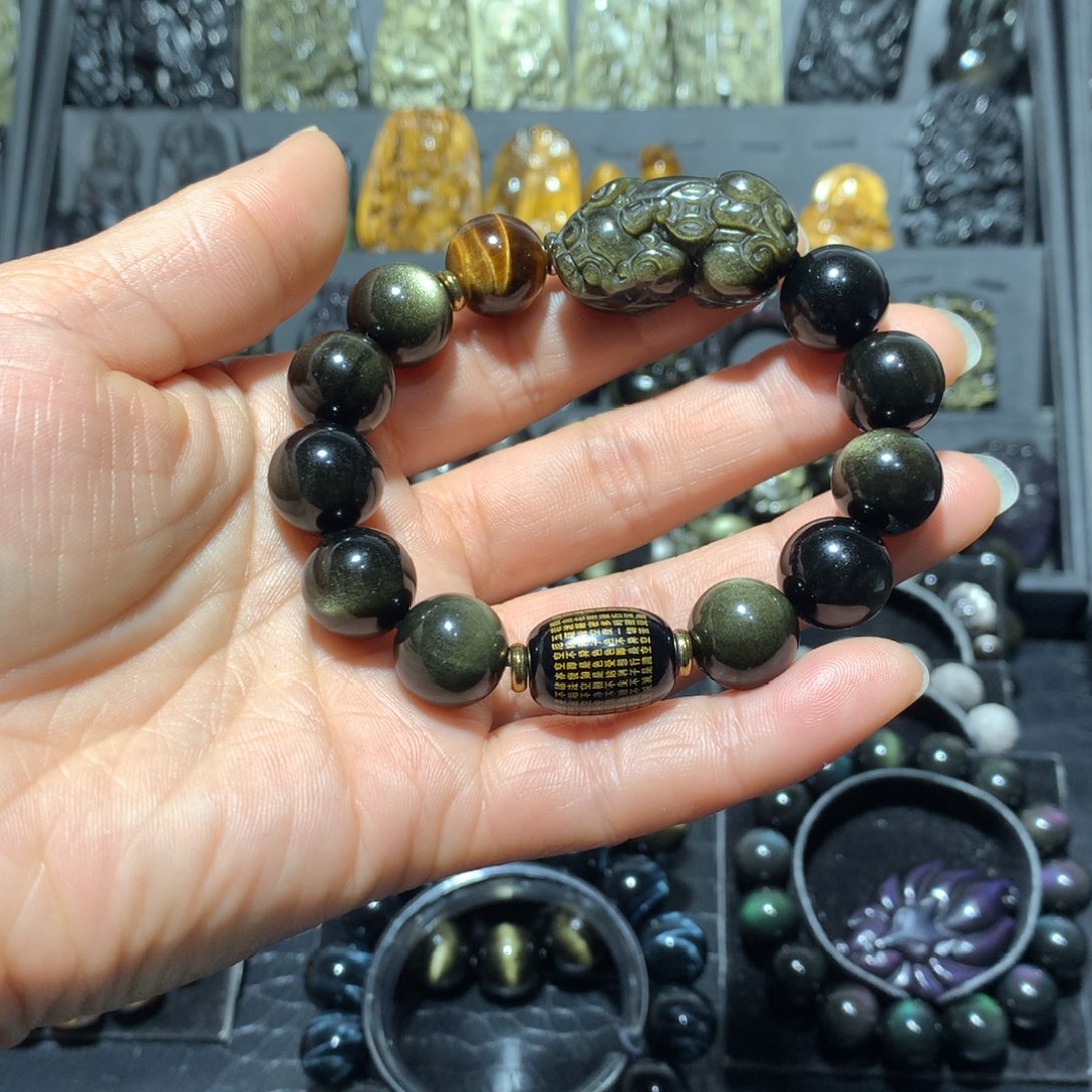 黑曜岩未镶嵌手链老*民