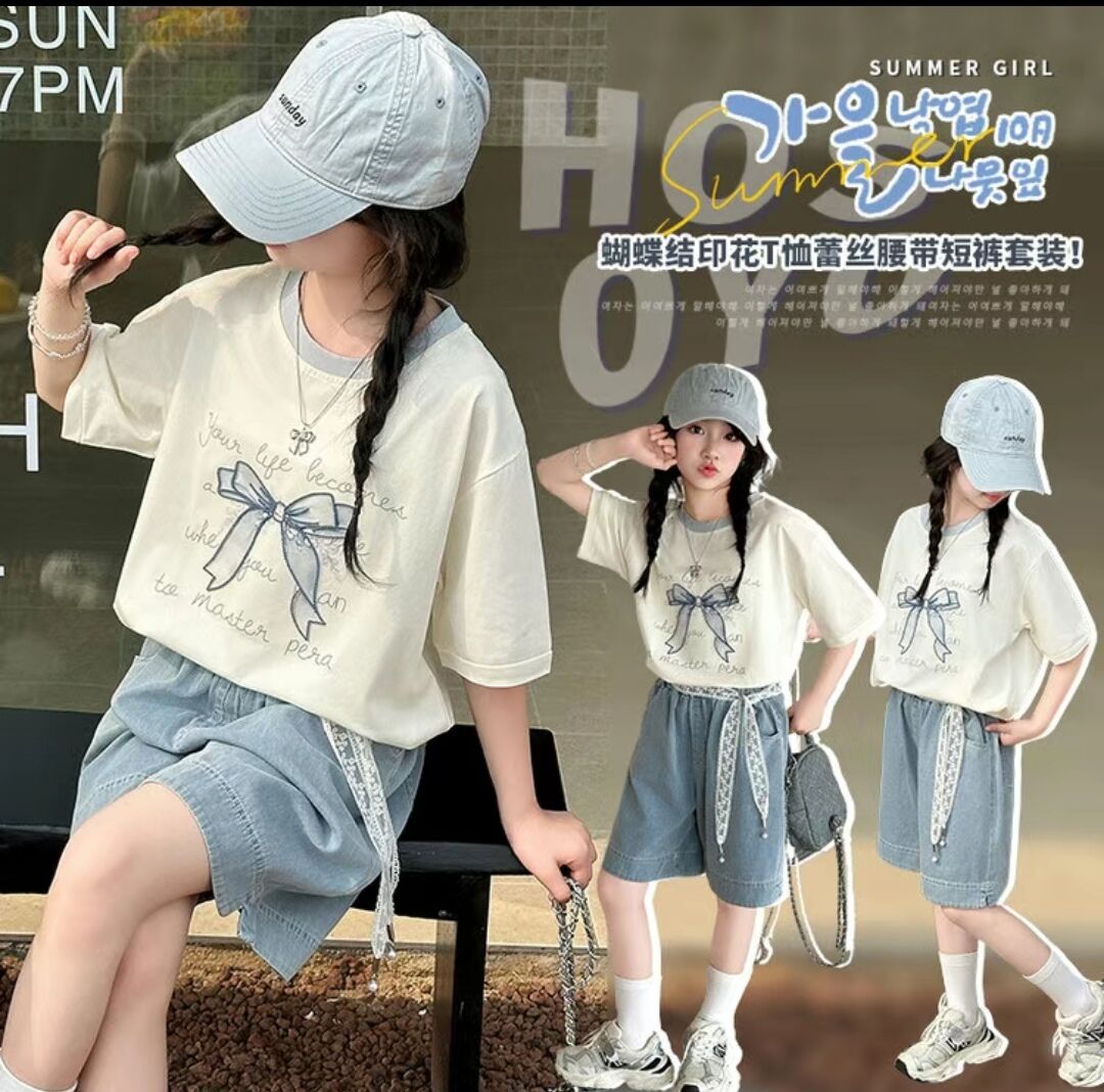 女童套装夏季爆款显瘦女孩学生甜美休闲韩版潮流夏天百搭简约