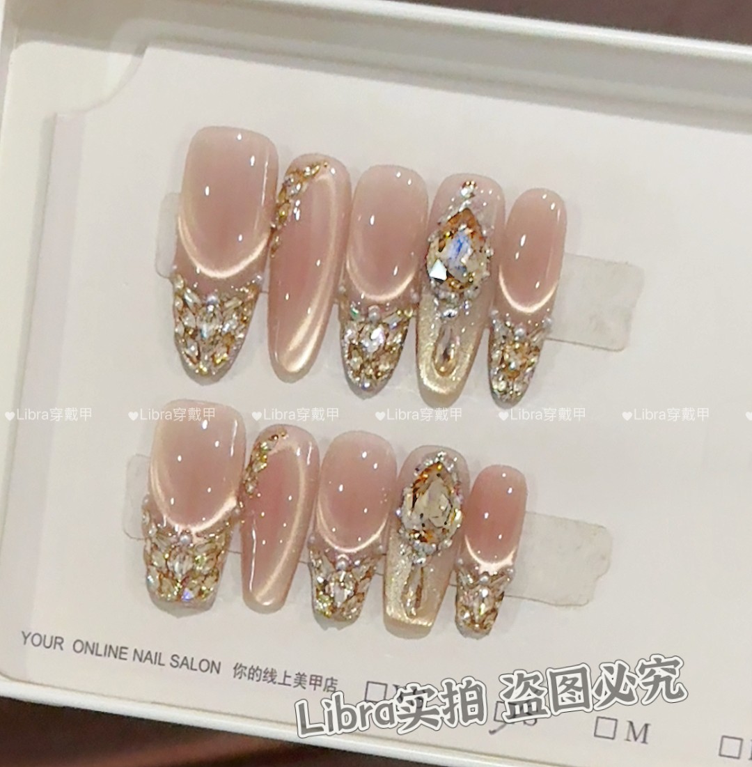 【金箔浮梦】纯手工穿戴甲猫眼美甲贴片可拆卸指甲贴片10片装