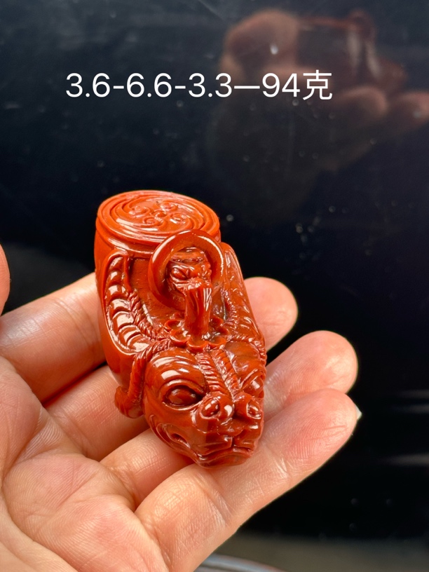 高山朱砂红手把件《古兽杯》