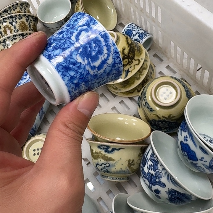 瓷片青花万花客杯景德镇