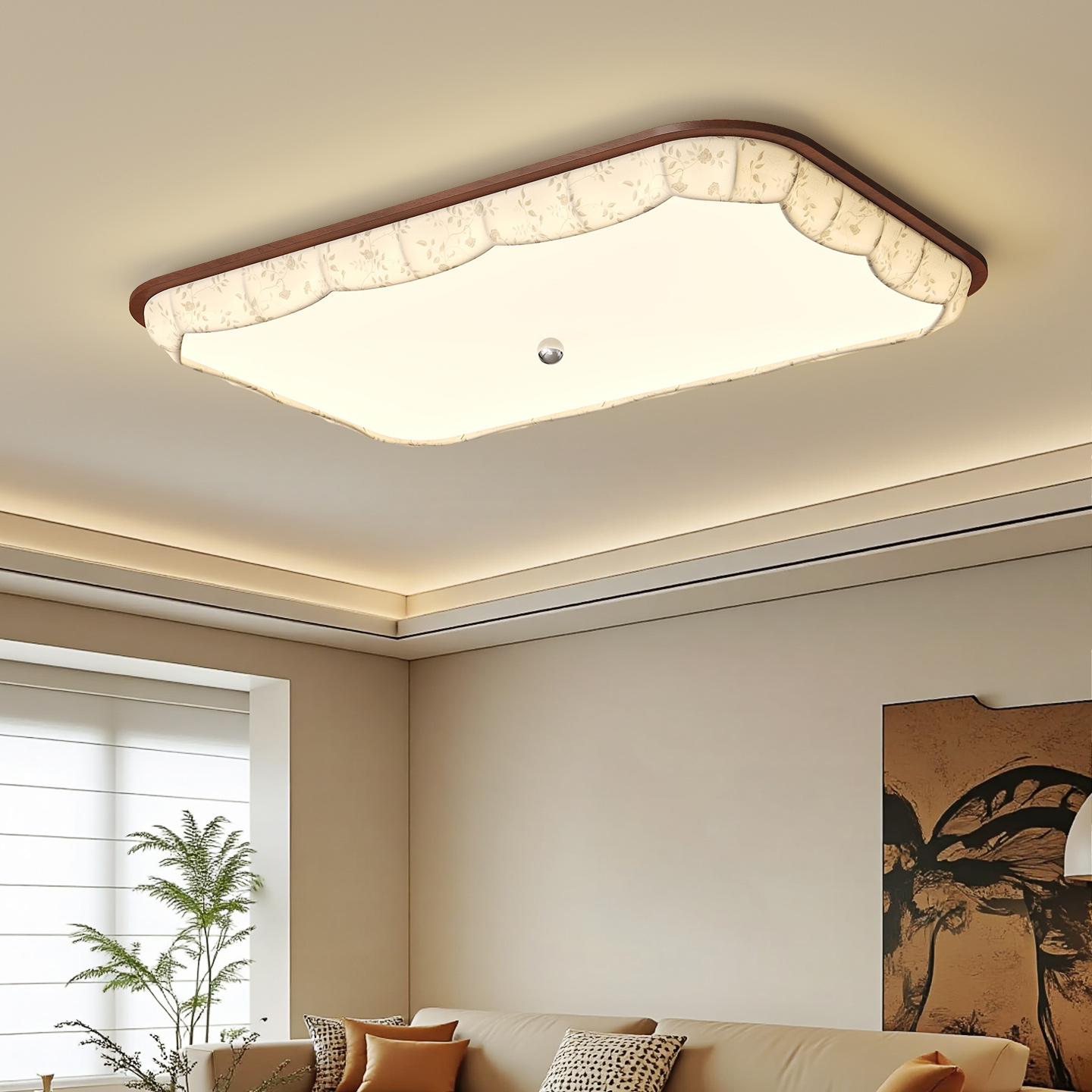 宋式美学客厅灯现代简约大气2025新款禅意灯布艺印花卧室房间灯具