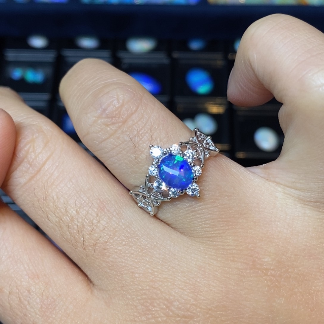 欧泊珠宝奇石银S925镶嵌两****）戒指