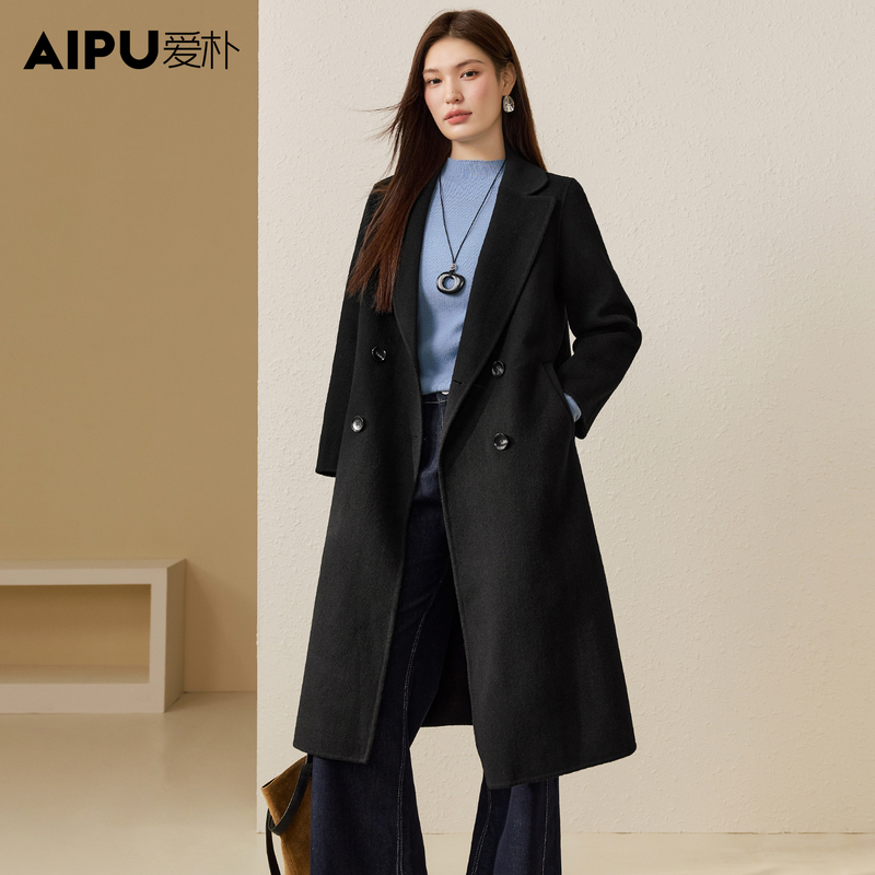 8268爱朴品牌大码女装冬季新款洋气时尚100%绵羊毛高级感气质大衣