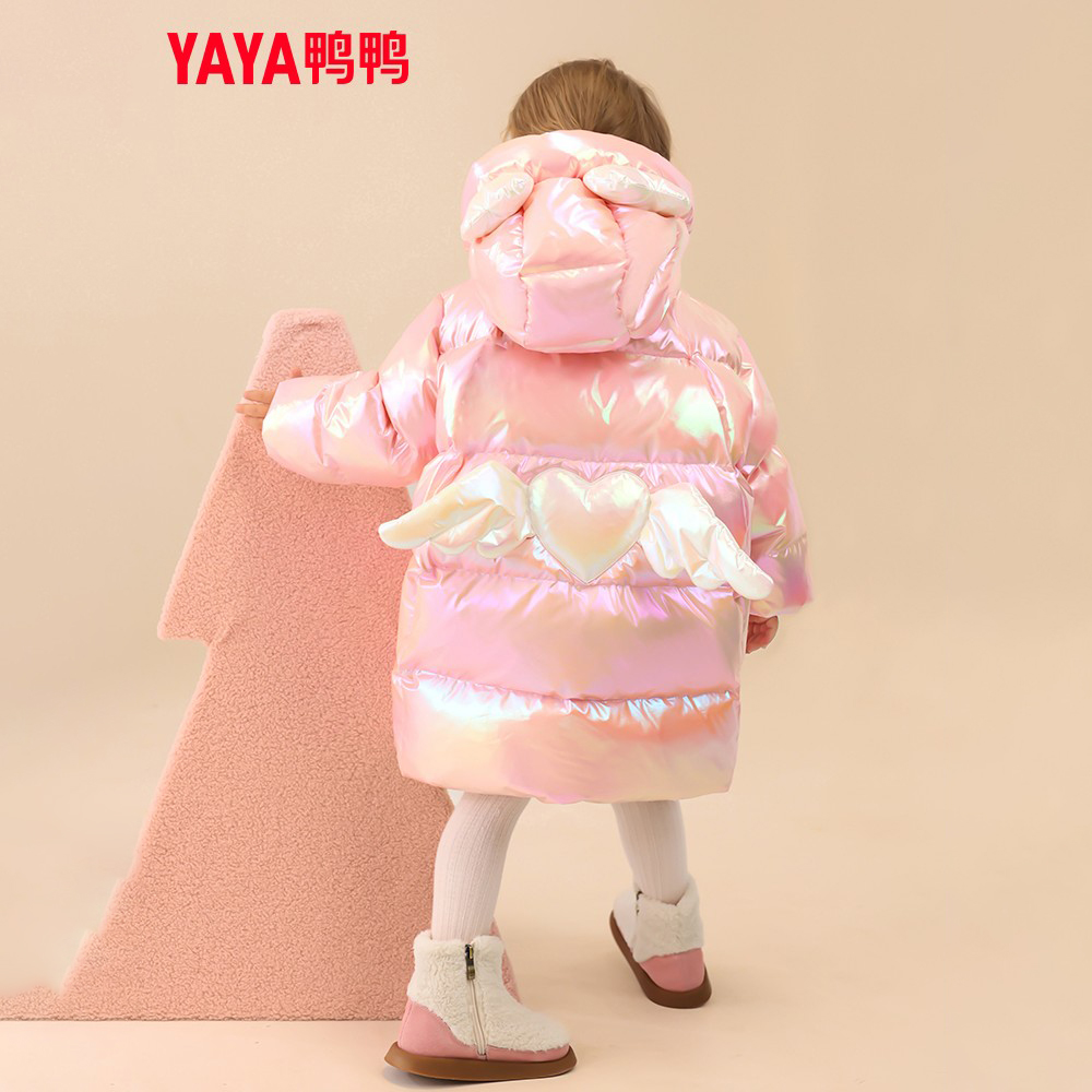 YAYA/鸭鸭儿童羽绒服25新女童中长款女宝宝加厚粉色天使翅膀外套