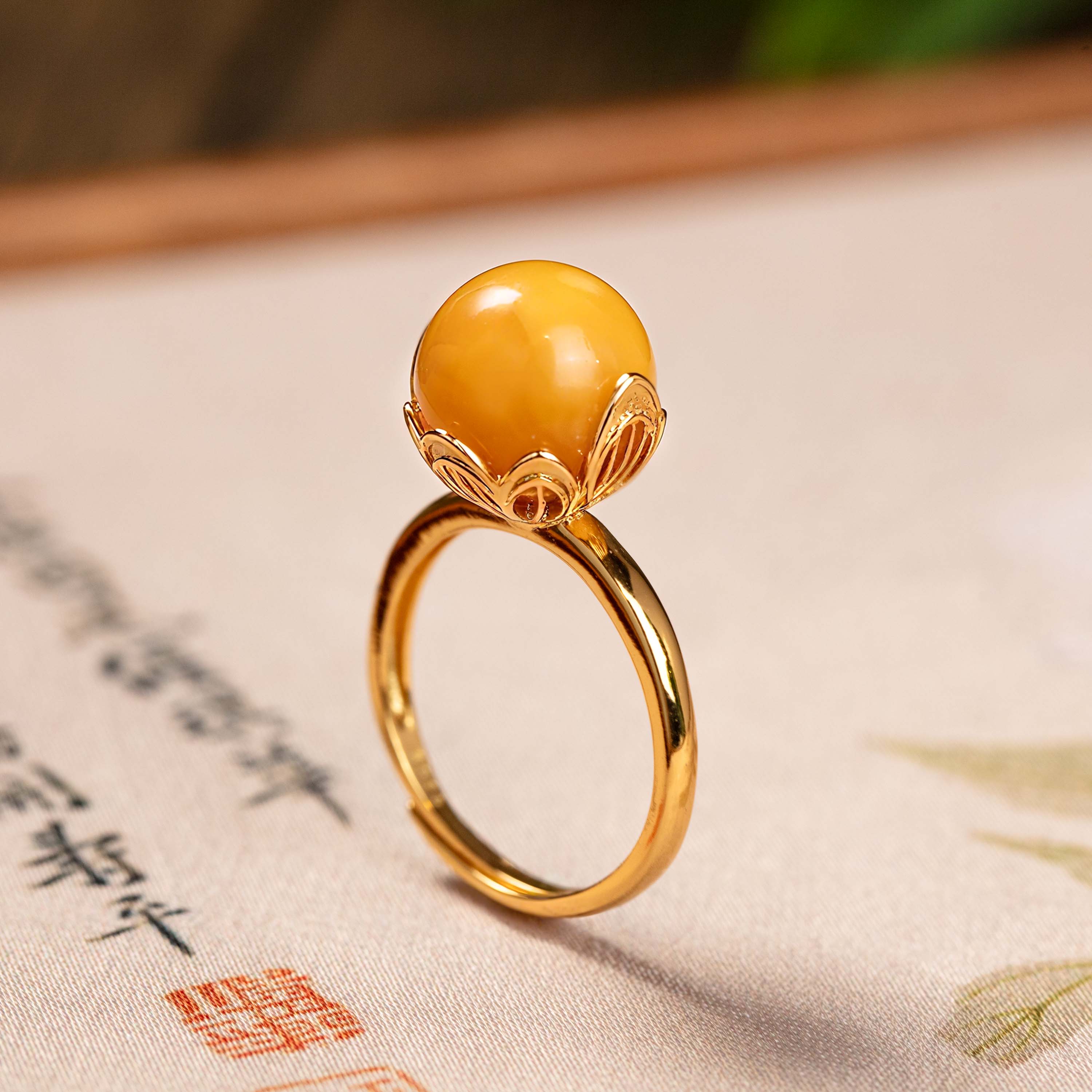 蜜蜡圆珠戒指多样性发一约11mm#B2080137