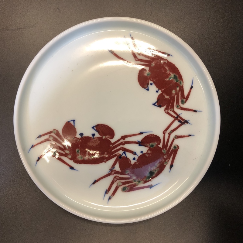 12.11/N400240/00333/东客/青花釉里红螃蟹壶承/直径18.4/高2