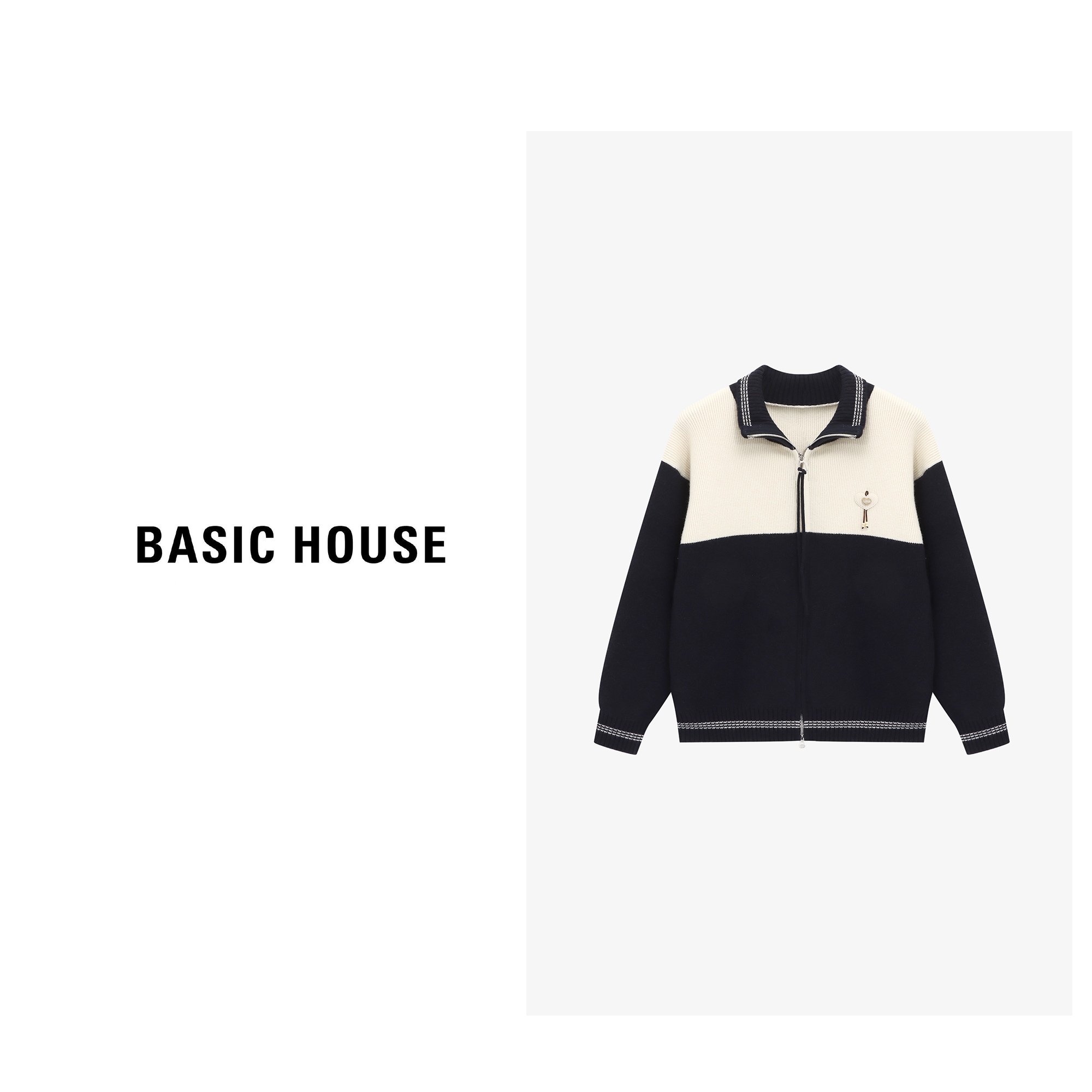 Basic House/百家好秋冬拼色宽松时尚毛衣-B0625B5OHR2