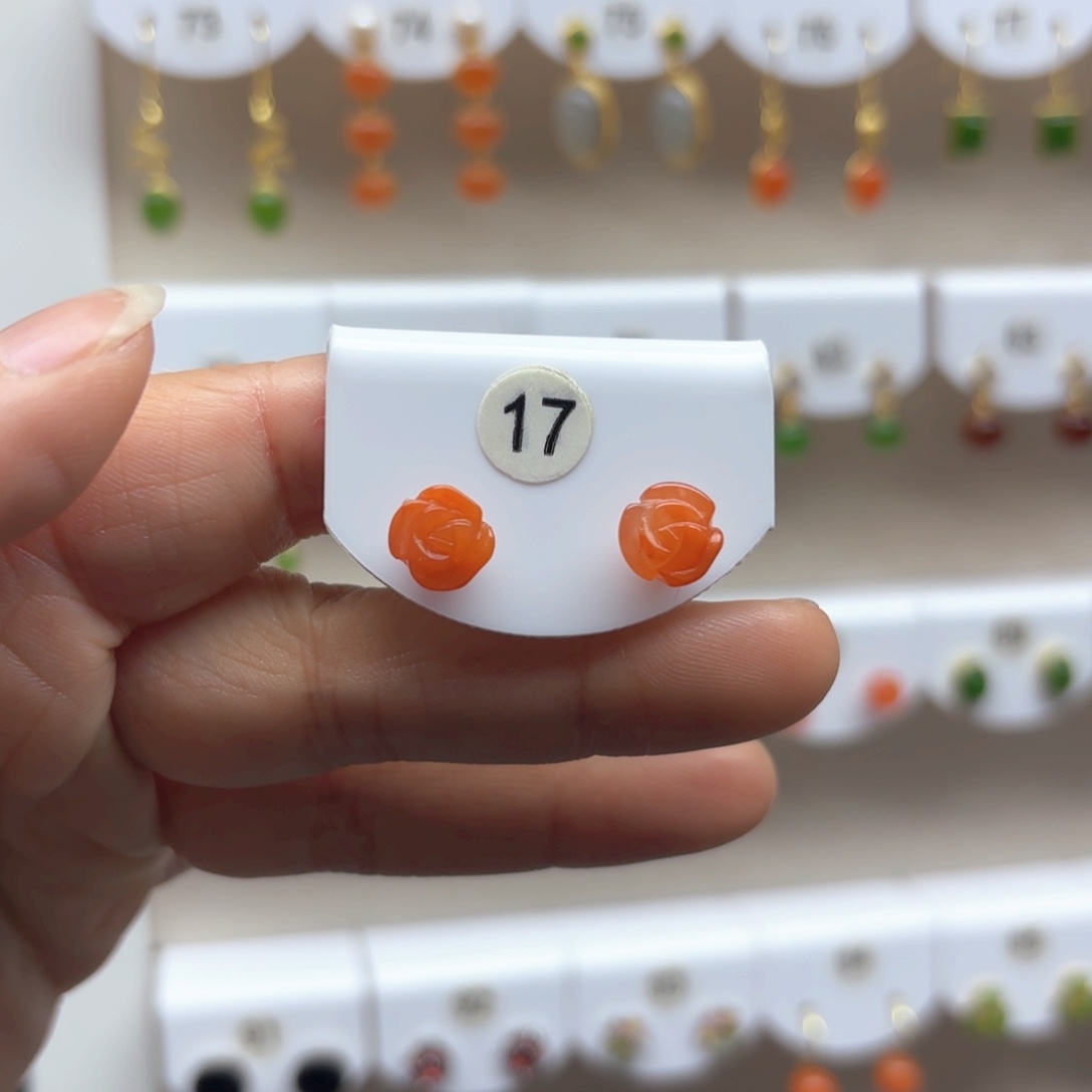 南红玛瑙耳饰18K金镶嵌