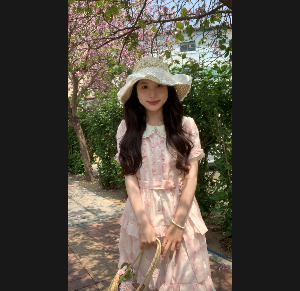 04.19【蔡蔡自制】草莓慕斯 春季新款甜美珠光刺绣娃娃领层次连衣裙