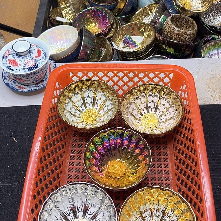 陶瓷七彩莲花龙凤五支