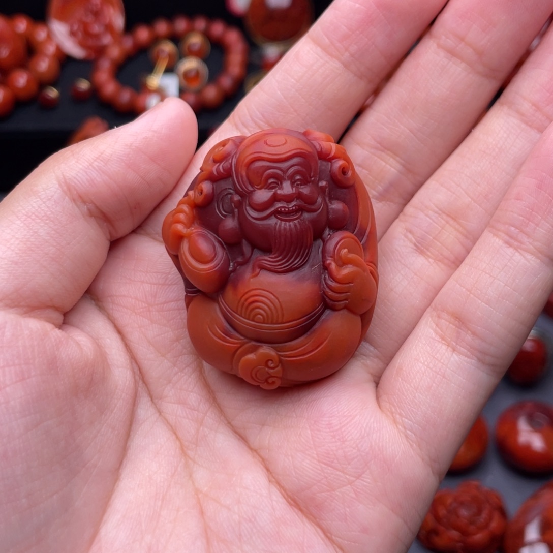 南红玛瑙未镶嵌珠宝奇石财神吊坠