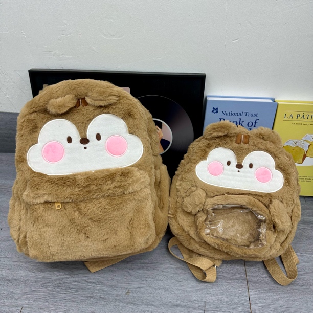 新款毛绒绒通用实旅游双肩包背包ins卡通包假日极简风韩版双肩包