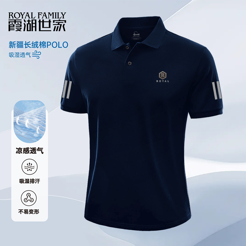 霞湖世家大码男装夏季POLO翻领宽松休闲潮流轻奢痞帅男装短袖2227