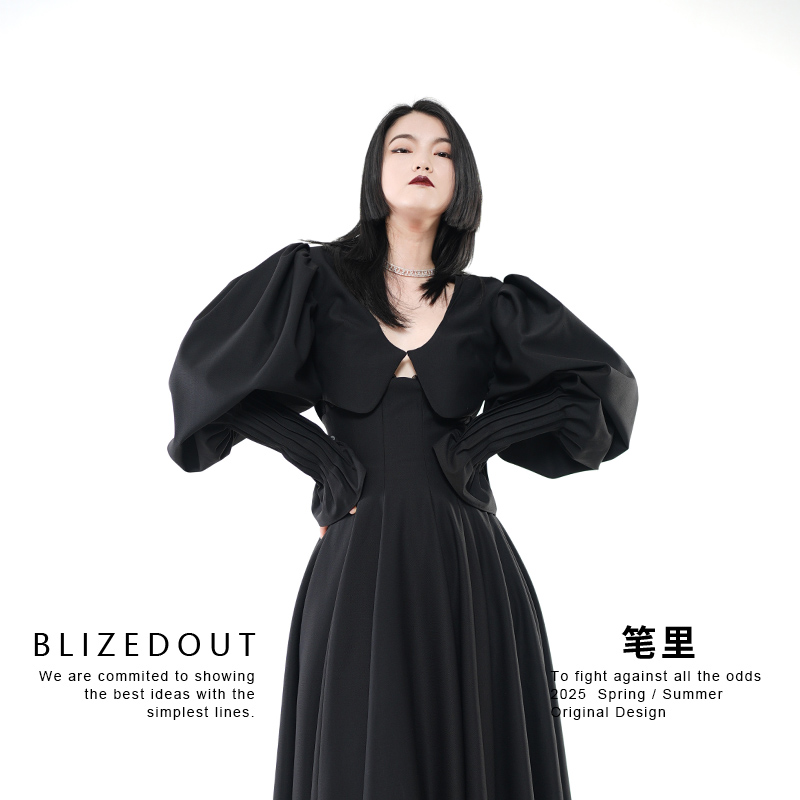 笔里【BLIZEDOUT】独立设计黑色复古法式名媛小众上衣短外套5083011