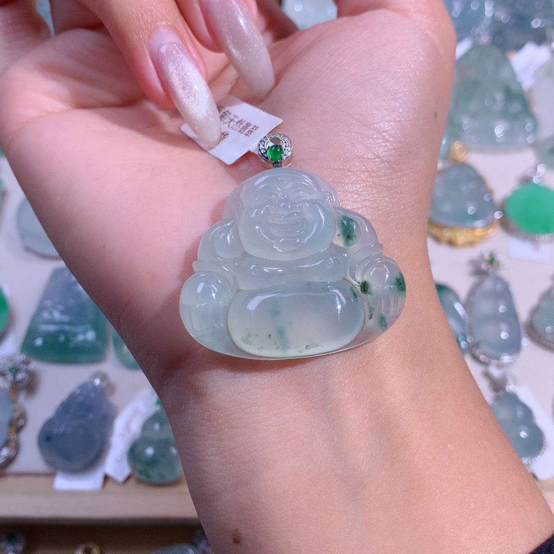 翡翠吊坠(不含链)18K金镶嵌