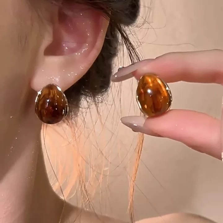 合金耳饰 美拉德琥珀色耳钉高级感气质耳环耳扣3172