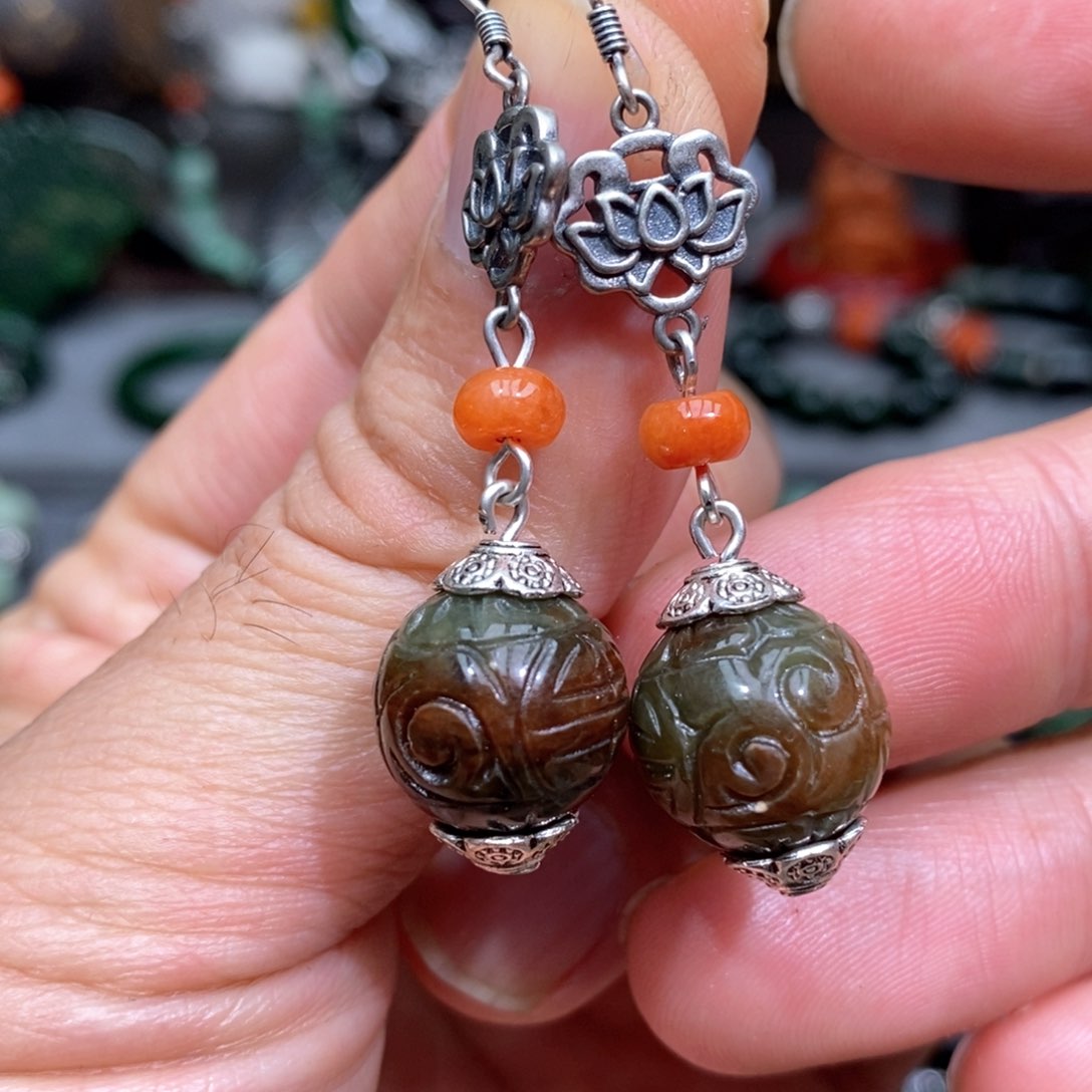 翡翠耳饰银S925镶嵌漂亮美眉