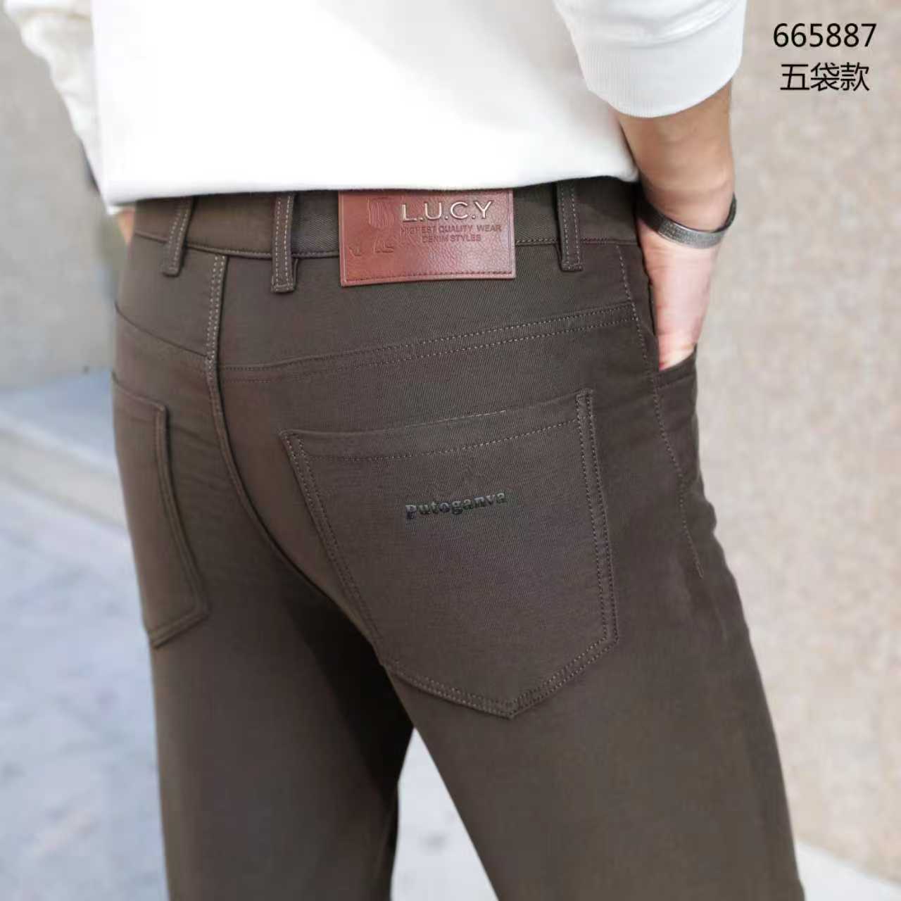 【665887】商务休闲裤男款秋冬弹力轻奢简约直筒宽松长绒棉时尚百搭