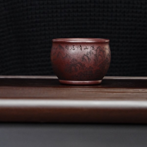 宜兴紫砂 老紫泥压手杯 高传霖