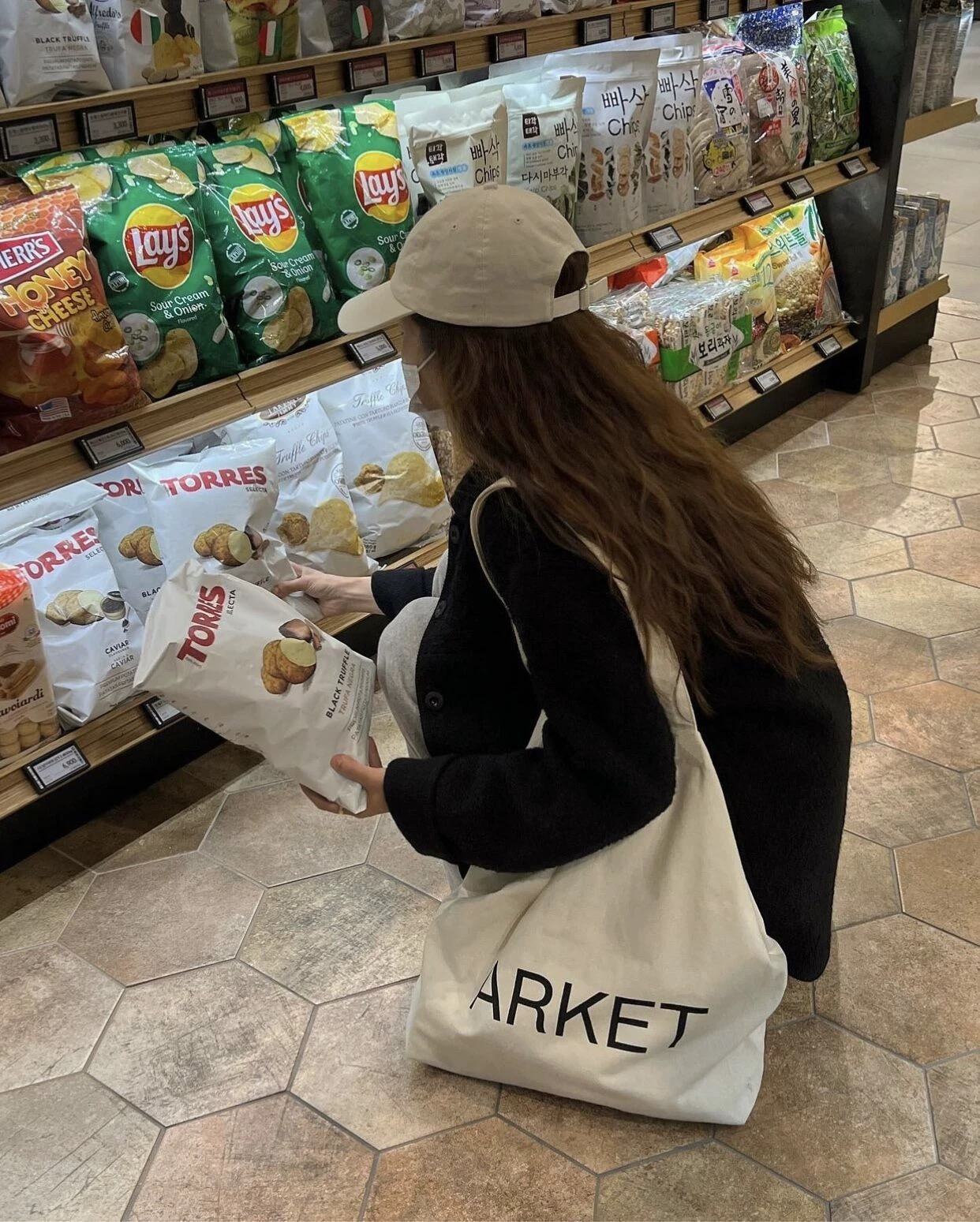 韩国东大门25年新款~法式复古米白色字母印花帆布包薄款环保布袋