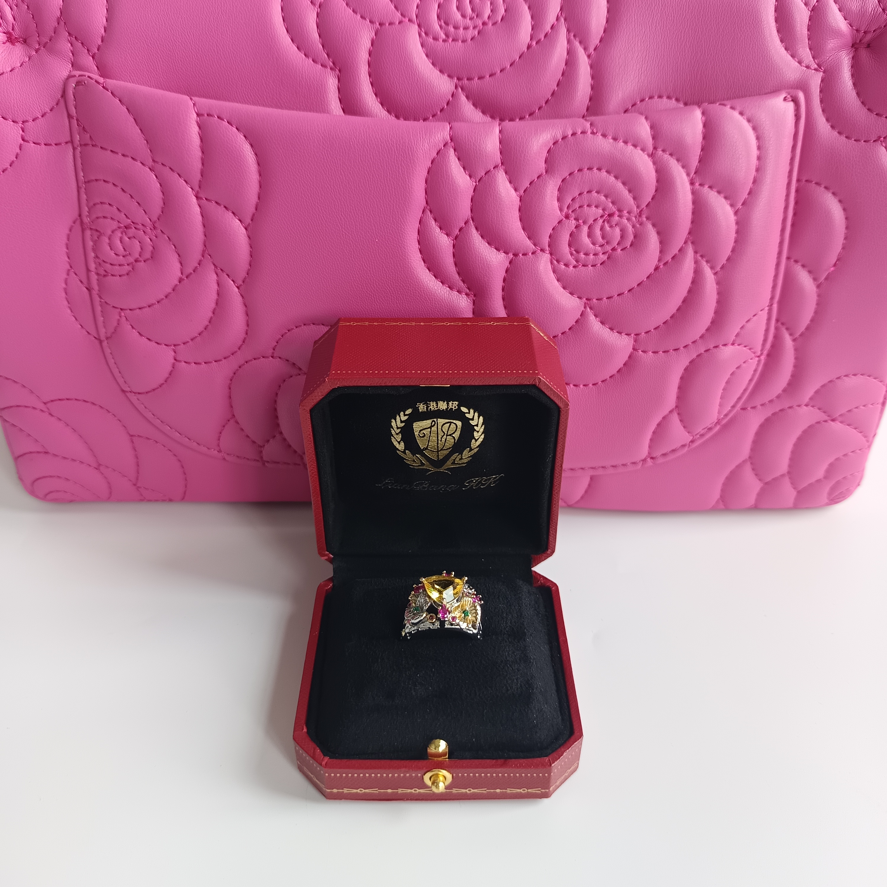 合成（培育）蓝宝石3039 B戒指--温暖阳光黄蓝-黄蓝戒指赠礼盒