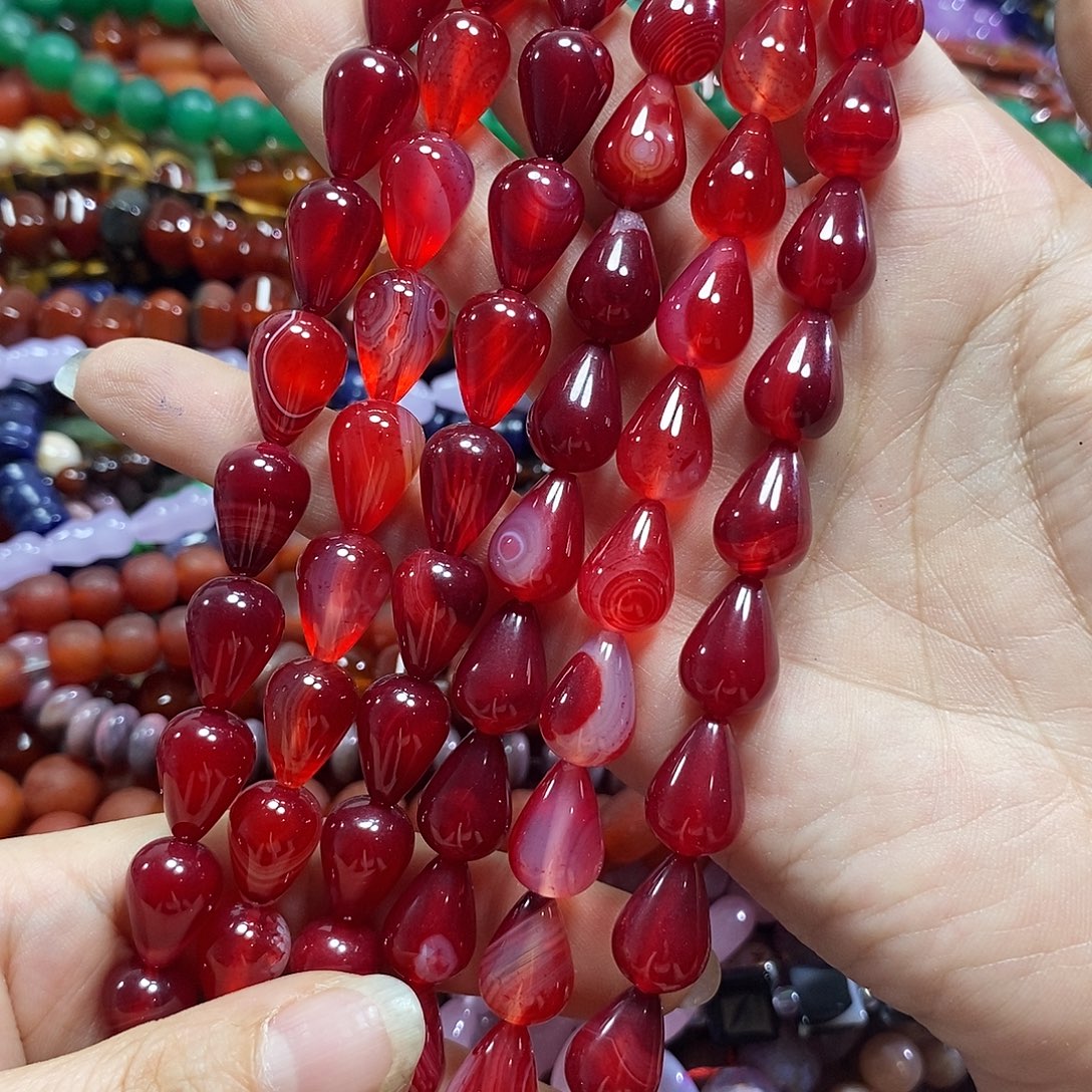 玛瑙/玉髓未镶嵌珠宝半成品鸽血红玛瑙水滴一条卡10mm