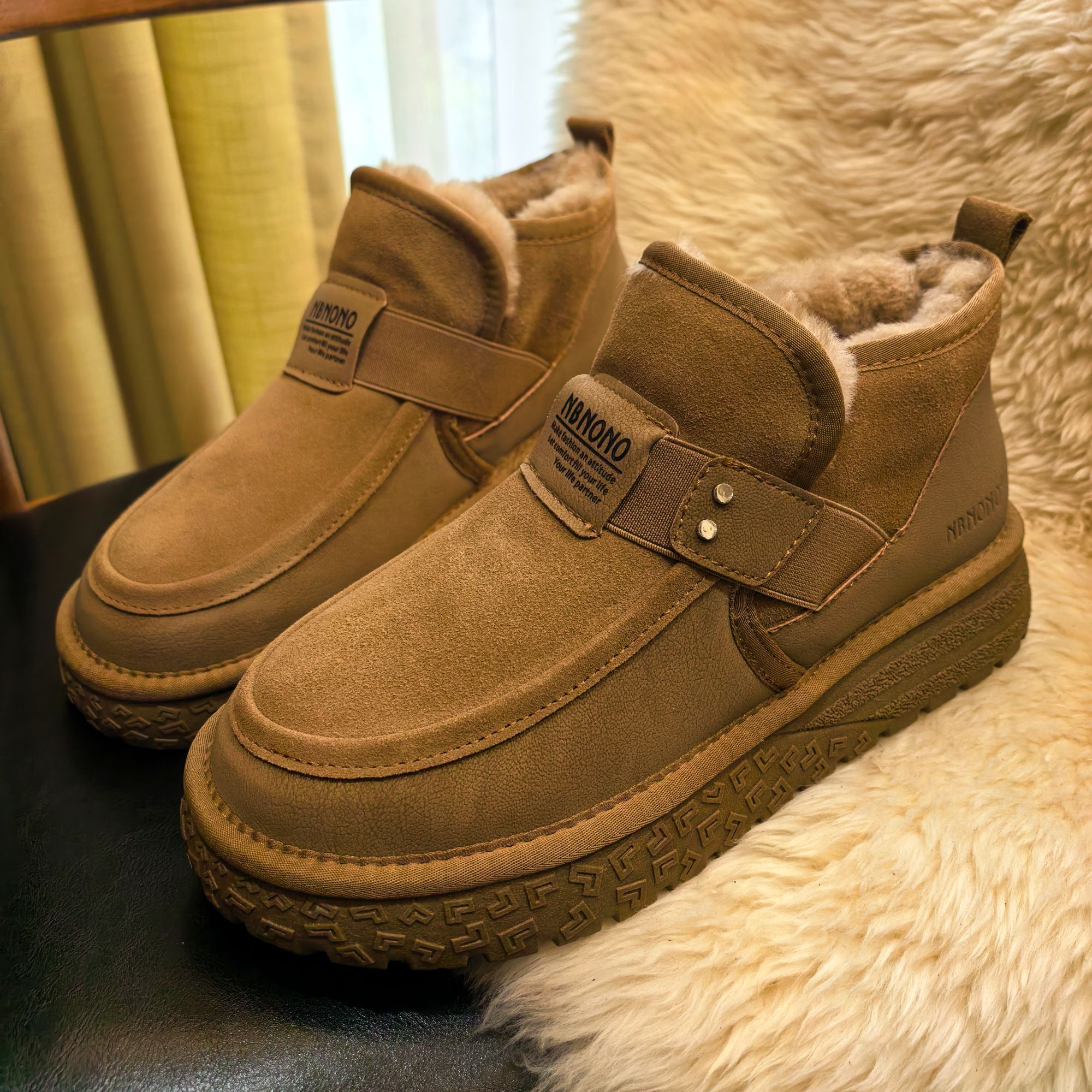 情侣雪地靴牛皮+全羊毛内里 加厚保暖短靴皮毛一体雪地靴NB5882