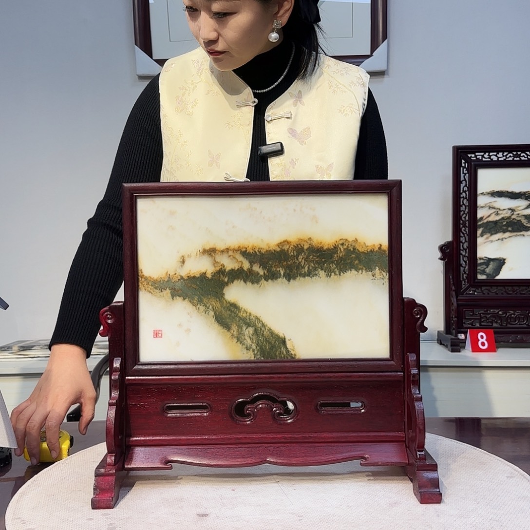 石材天然大理石画屏风38×34