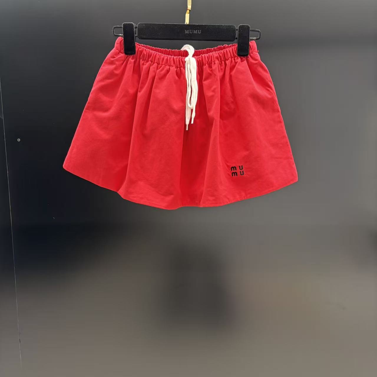 【MUMU女装精选】红色半身裙波浪褶INS风梭织速干花苞裙短裙蓬蓬裙