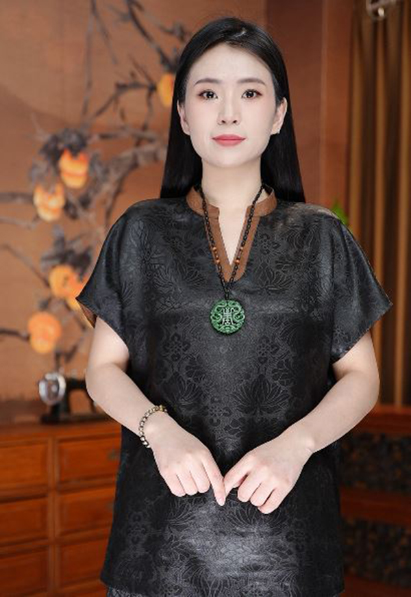 栖栖沐染新款桑蚕丝老料绞罗香云纱上衣休闲中式宽松女士T恤50883