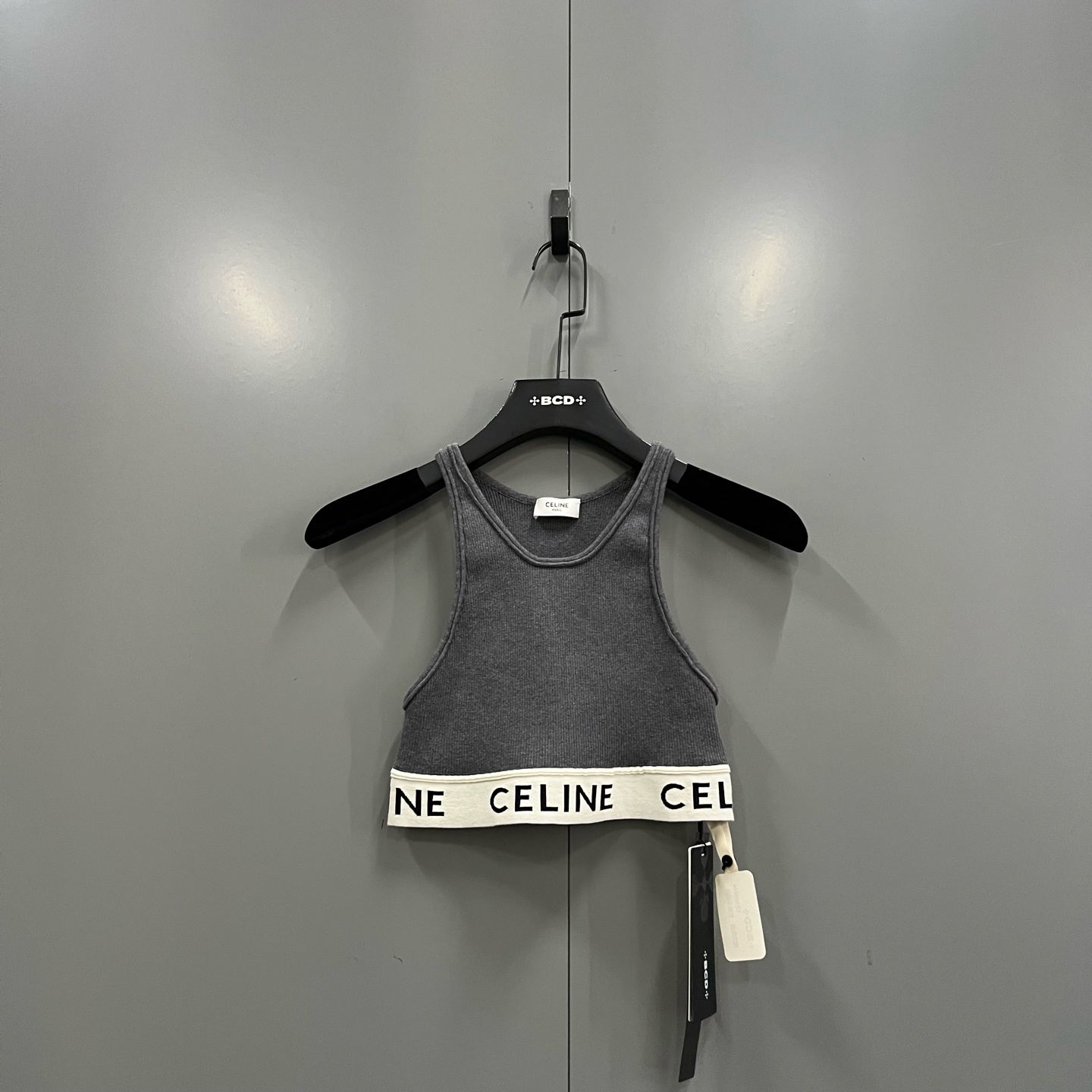 99新 Celine/思琳 tt15 灰色字母logo针织运动背心 M码/000946