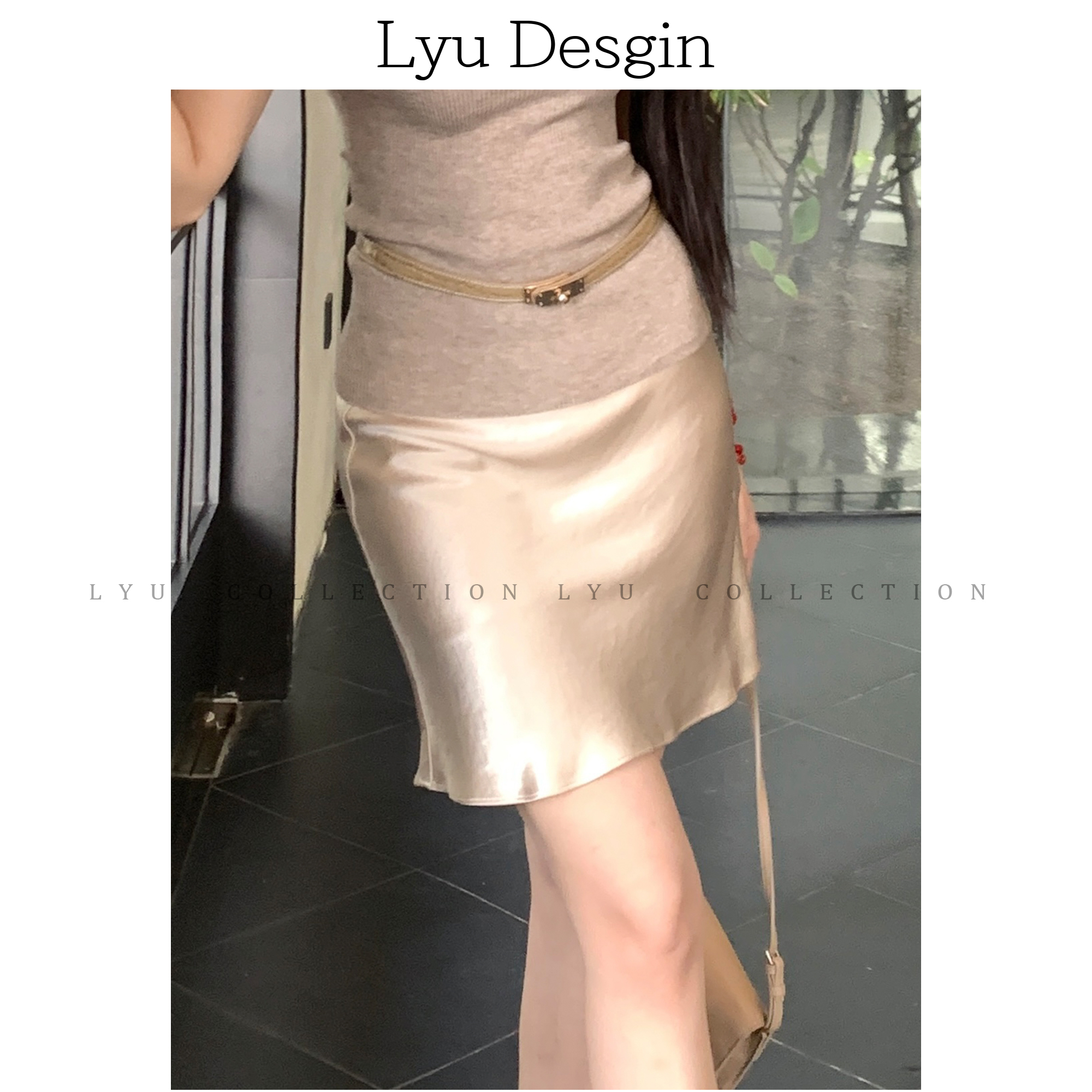 LYU【简奢流光】缎光质感显瘦A字荷叶边半裙087