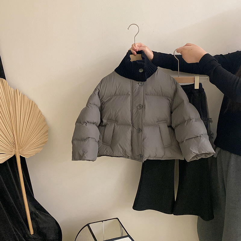 【安安家】2025韩版女童冬季新款拼接高领棉服洋气外套中小童R25708