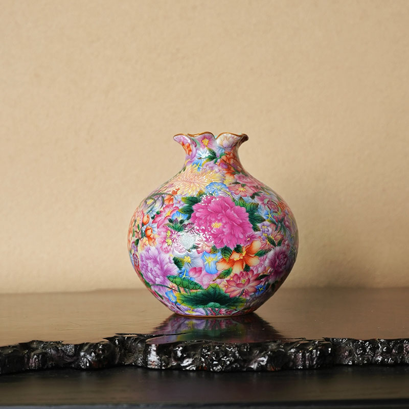 宝蕴阁珐琅彩万花石榴瓶景德镇手工手高端茶器
