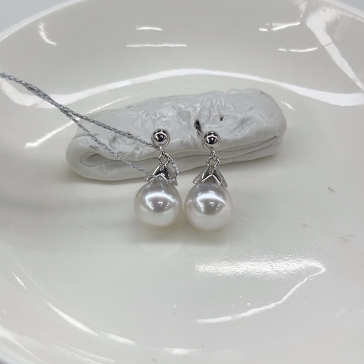 银S925镶嵌耳饰海水珍珠8-9m