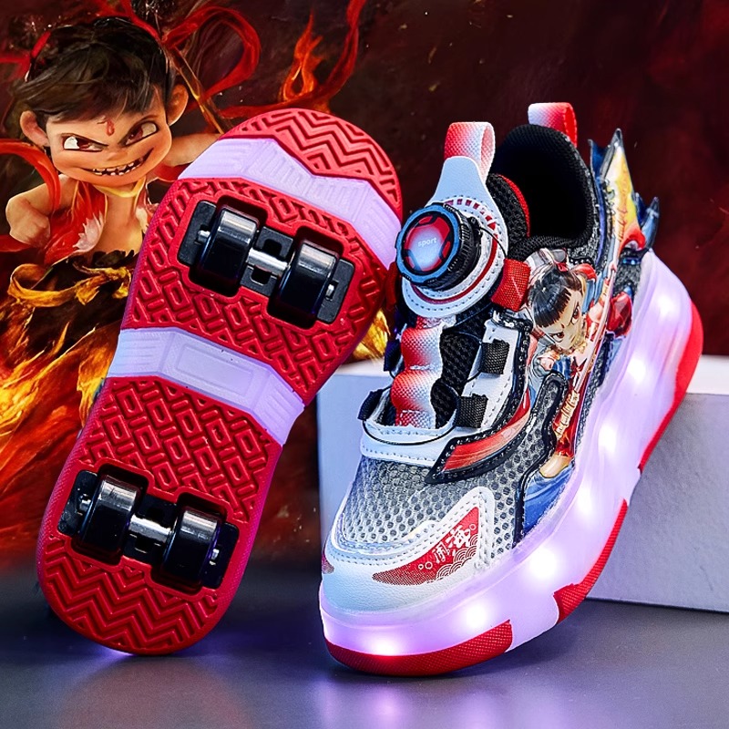36l℃断码男童暴走鞋儿童隐形四轮溜冰鞋小男孩亮灯带轮子的轮滑鞋