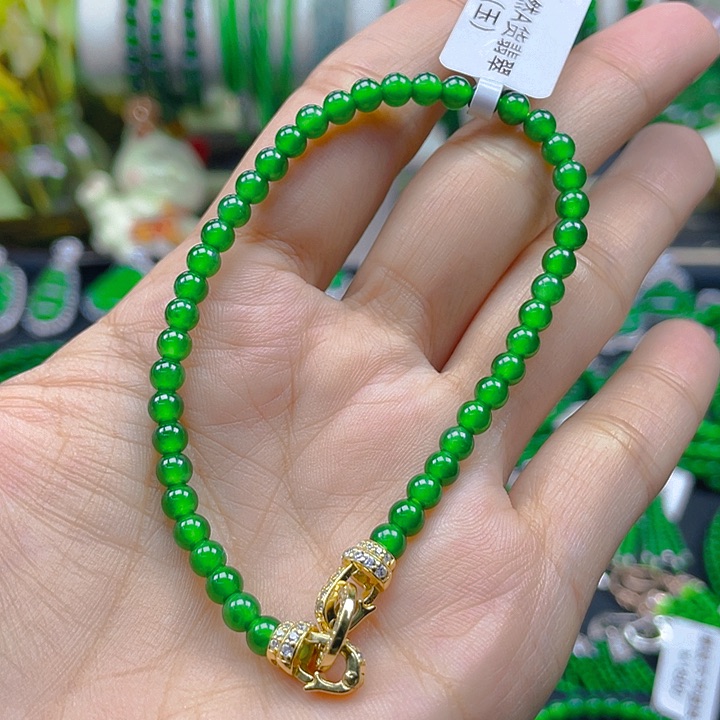 翡翠手链未镶嵌一***条高冰阳绿卡4