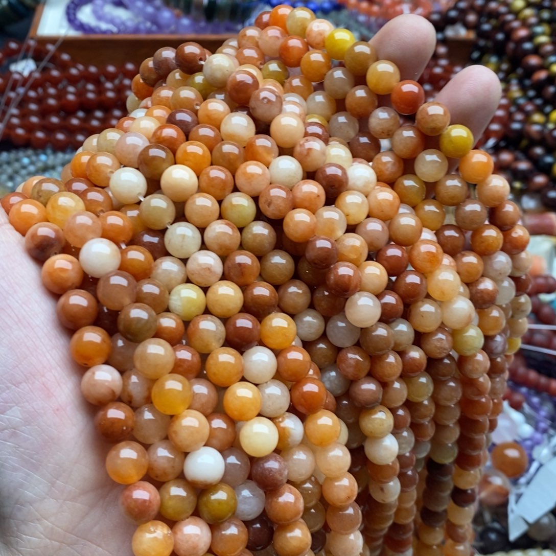 玛瑙/玉髓未镶嵌珠宝半成品一条天然8mm红金丝玉圆珠