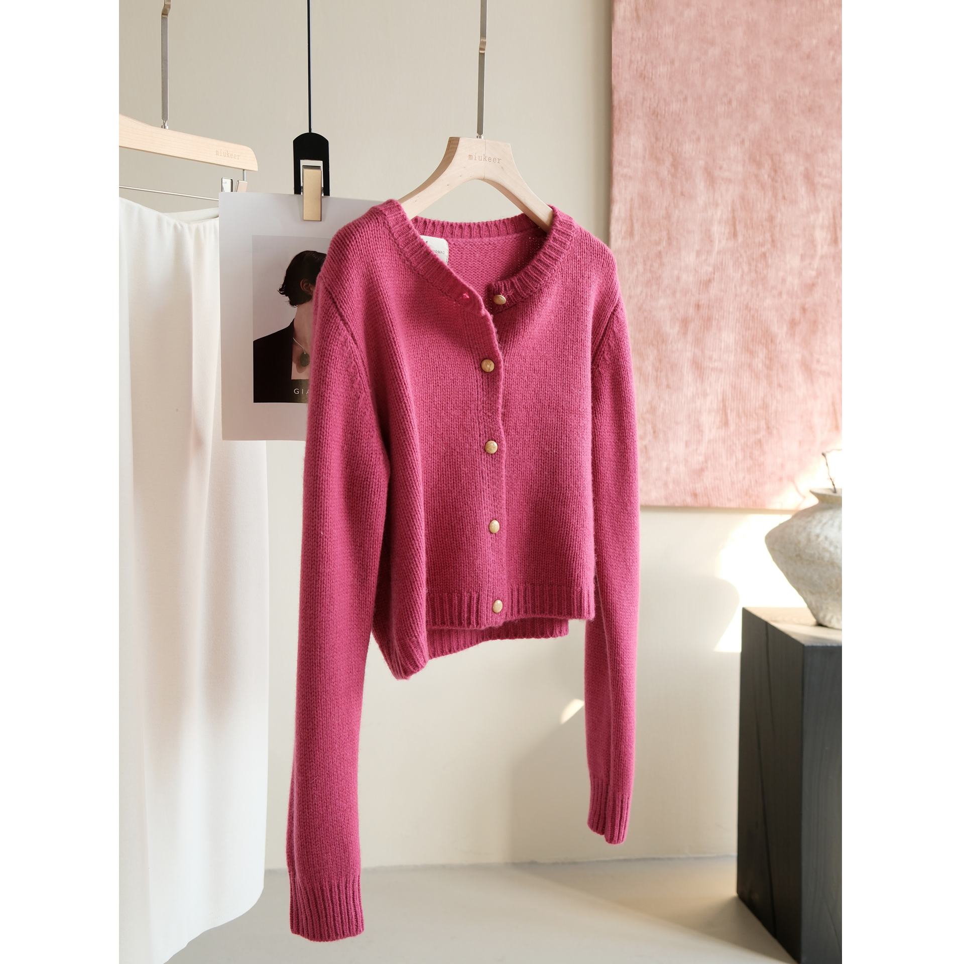 南瓜色毛衣 全羊毛开衫外套加厚  短款小个子红色针织衫上衣2025