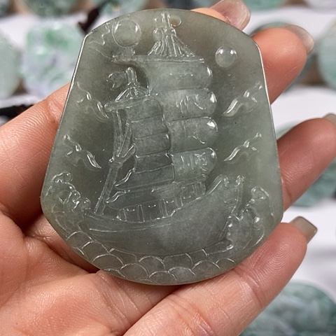 翡翠颈饰未镶嵌一帆风顺洒乌鸡料福利