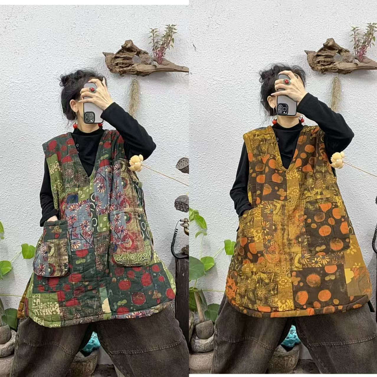 110028夹棉V领可两面穿两侧开叉中长款背心（前80后87胸围132