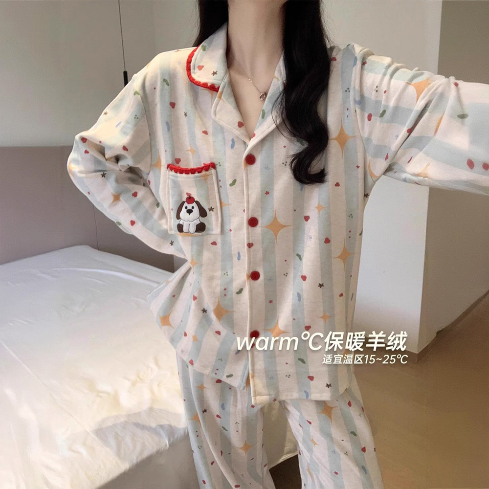 薄绒睡衣女秋冬季加厚保暖德绒日系可爱童趣风2025新款甜美家居服