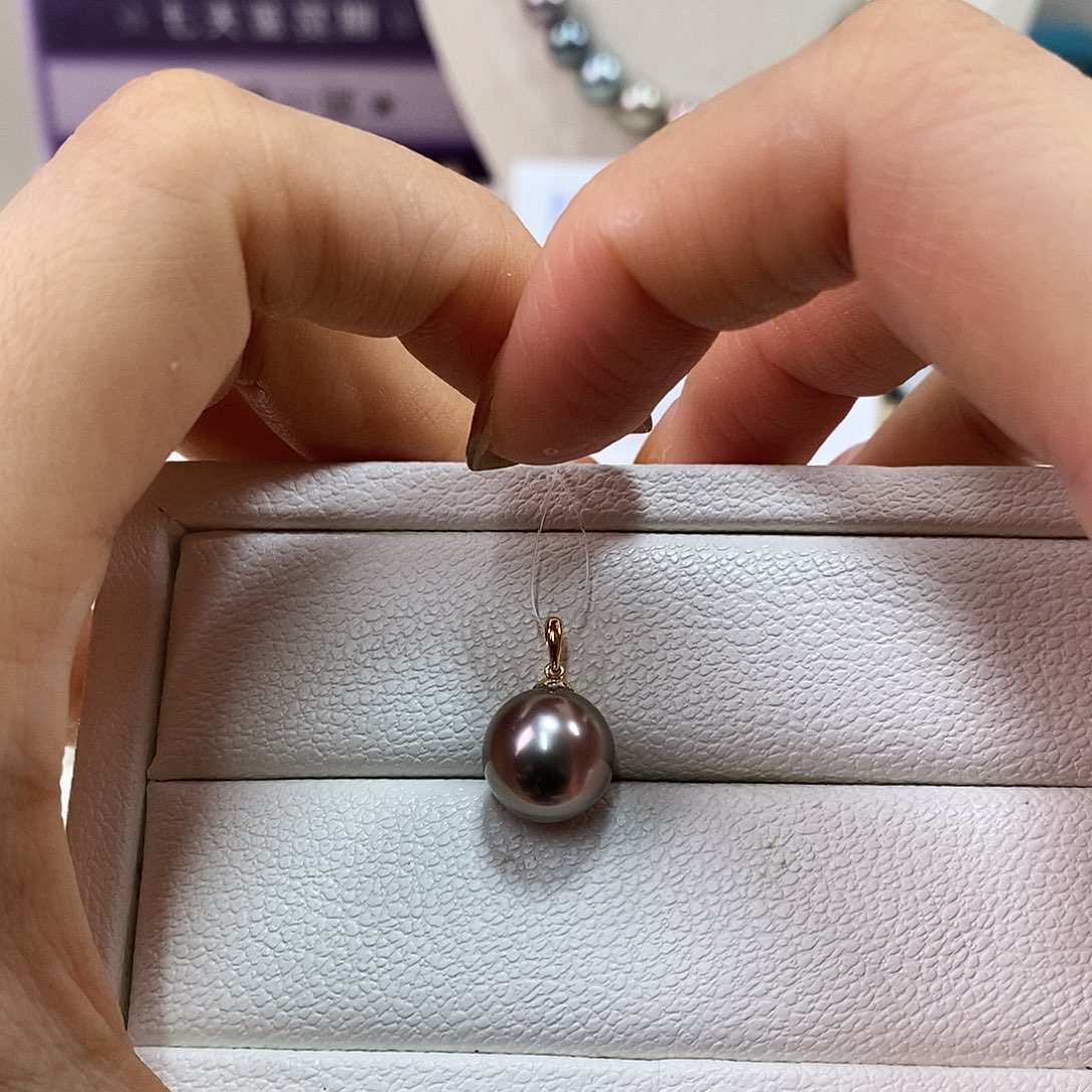 吊坠(赠链)海水珍珠18K金镶嵌10.7m大溪地黑珍珠吊坠（拉贡品质）