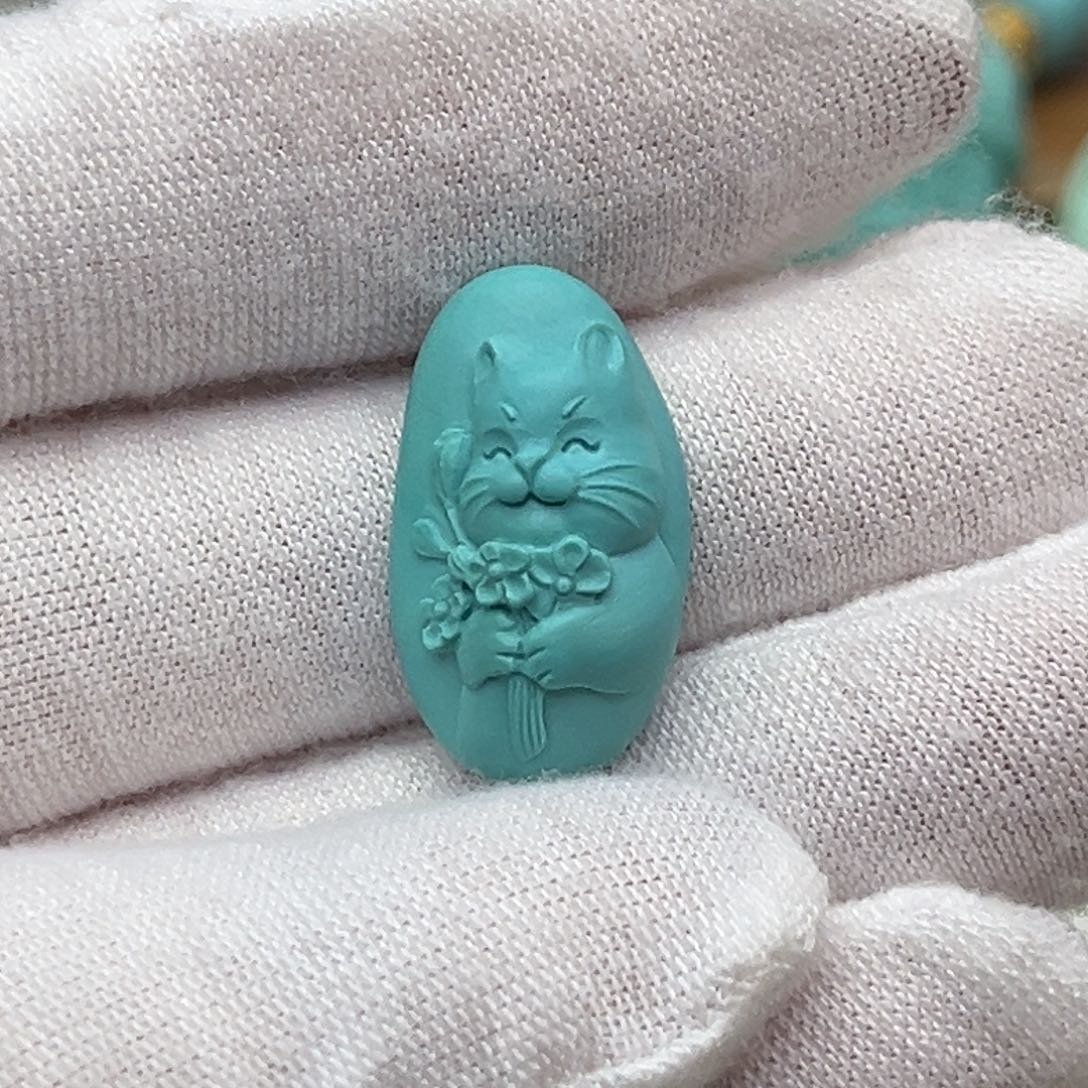 未镶嵌绿松石珠宝奇石捧花猫咪