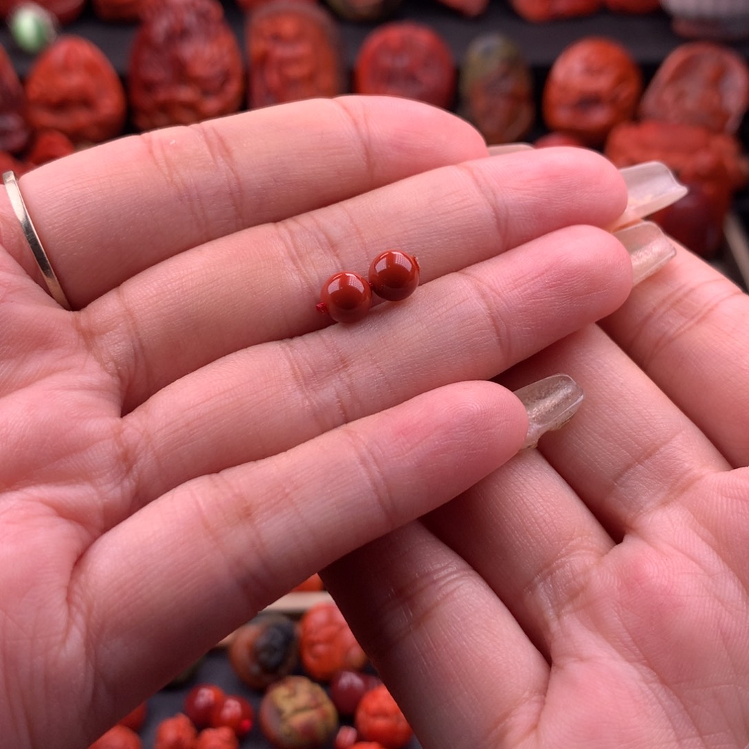 南红玛瑙南红川料圆珠对珠6.2mm未镶嵌